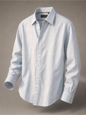 Macy's Light Blue Striped Long-Sleeve Button-Down Shirt